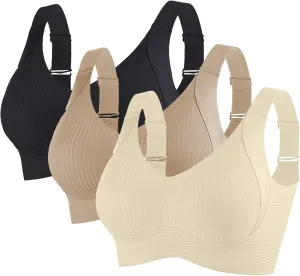 3 Pack Sports Bra for Women High Impact High Support Seamless Bra 2025 Racerback Sports Bras Ribbed Wireless Bras