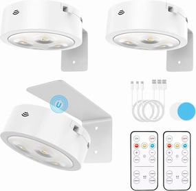 3 Pack Picture Lights for Wall, Rechargeable Battery Operated wall lights, Picture Frame lights with 3 Lighting Modes, Wireless Magnetic Painting Light with Remote Control Timer (White, 3 Pack)