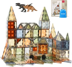 3D Magnetic Tiles, STEM Learning and Encourage Imaginative Play Magnetic Blocks, Preschool Puzzle Toys with Dinosaur, Gift for Boys and Girls 3 4 5 6 7 8 Years 
