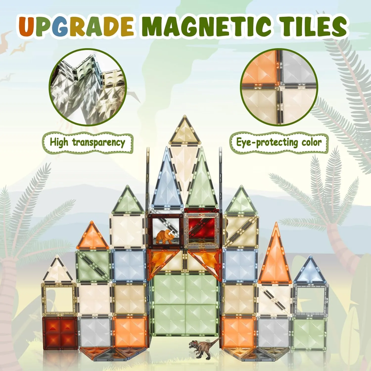 3D Magnetic Tiles, STEM Learning and Encourage Imaginative Play Magnetic Blocks, Preschool Puzzle Toys with Dinosaur, Gift for Boys and Girls 3 4 5 6 7 8 Years 