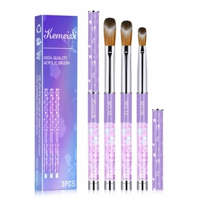 3PCS Kolinsky Nail Art Brush Set, Size 06/12/16 for Acrylic Application, Sturdy Handle Oval Shaped Powder Design Tools for Professional Manicure DIY Home