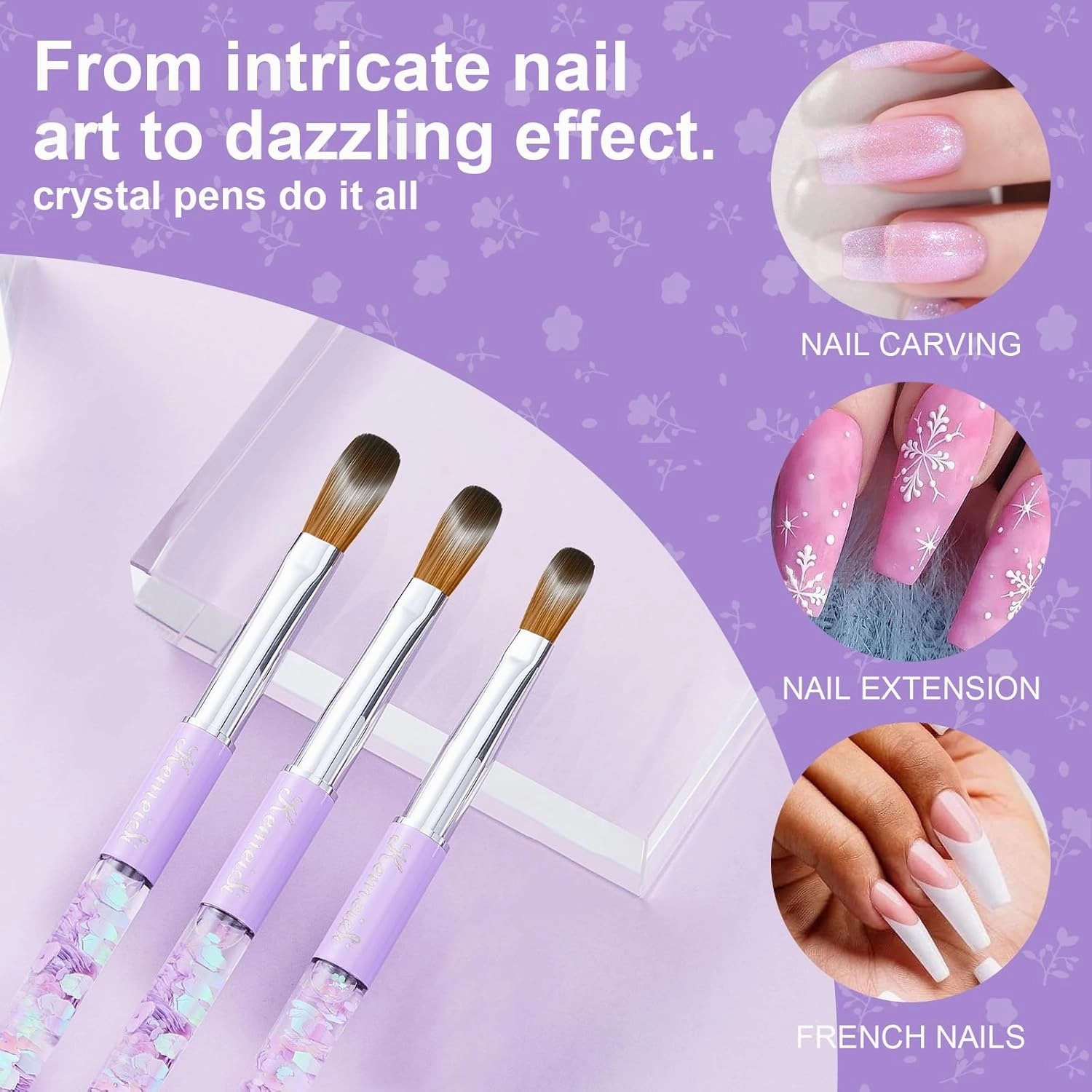 3PCS Kolinsky Nail Art Brush Set, Size 06/12/16 for Acrylic Application, Sturdy Handle Oval Shaped Powder Design Tools for Professional Manicure DIY Home
