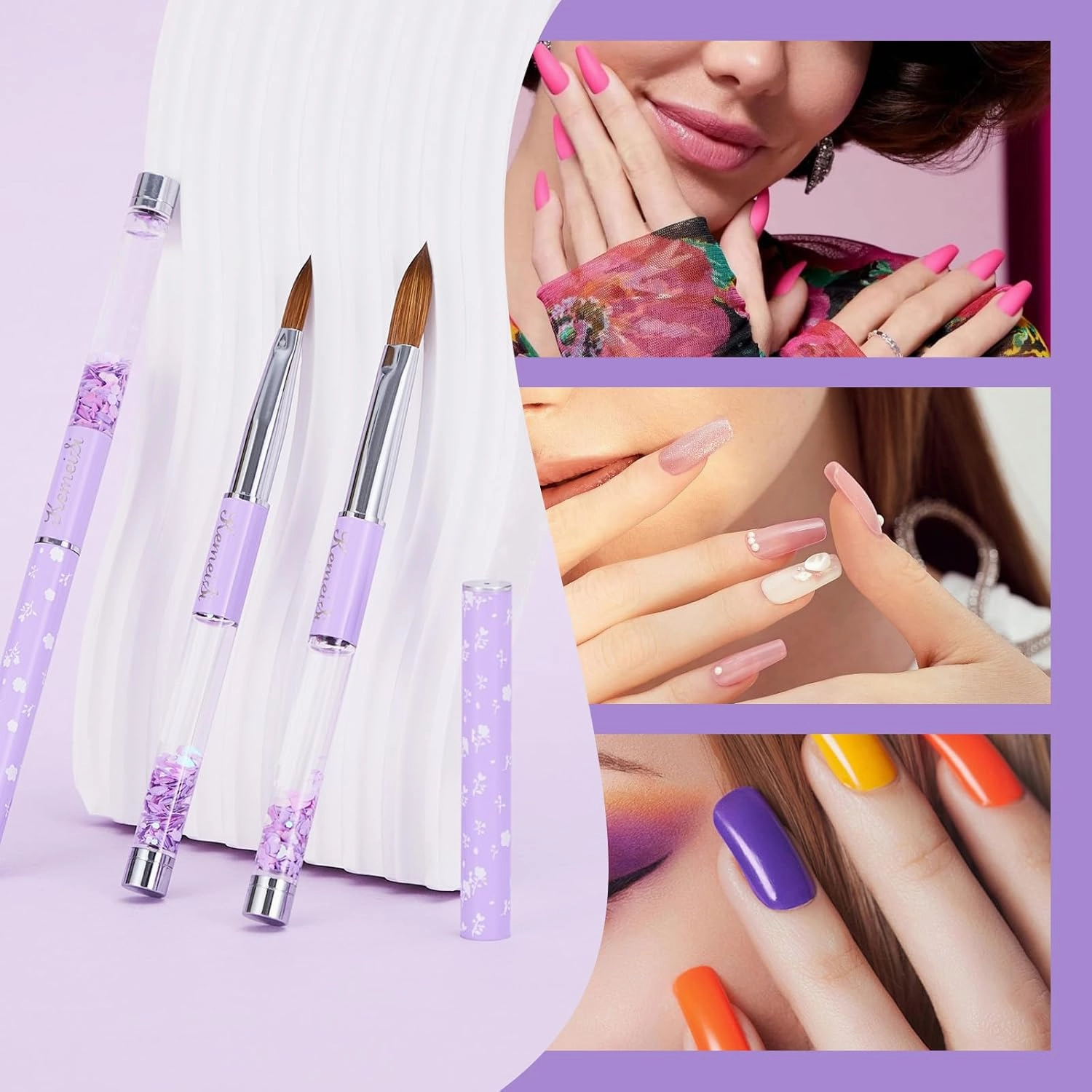 3PCS Kolinsky Nail Art Brush Set, Size 06/12/16 for Acrylic Application, Sturdy Handle Oval Shaped Powder Design Tools for Professional Manicure DIY Home
