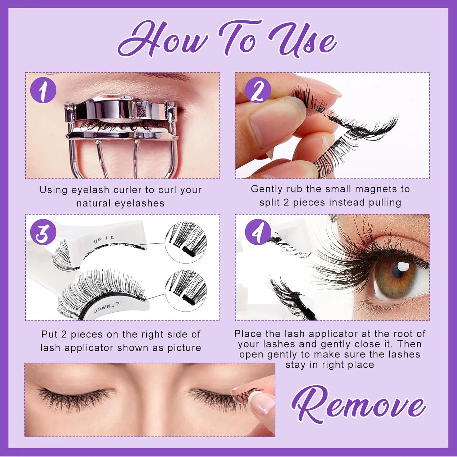 4-Pairs Reusable Magnetic Eyelashes with Applicator: Natural Look, Reusable, No Glue or Liner Needed, Wendy, K8 604-1
