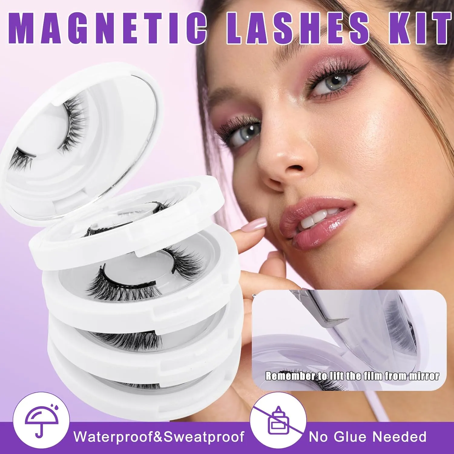 4-Pairs Reusable Magnetic Eyelashes with Applicator: Natural Look, Reusable, No Glue or Liner Needed, Wendy, K8 604-1