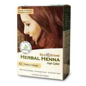 42 Saffron Delight, Herbal Henna Hair Color for All Hair Types, Vegan Mahogany Hair Dye for Men and Women, Natural Hair Color for Gray Hair Coverage - Silk and Stone