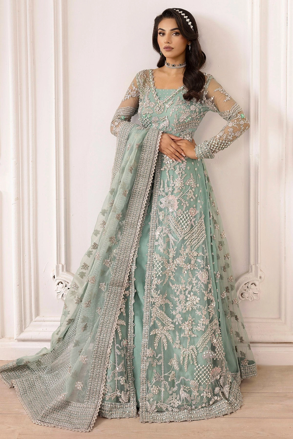 4932-AROOSH EMBROIDERED SILK NET STITCHED