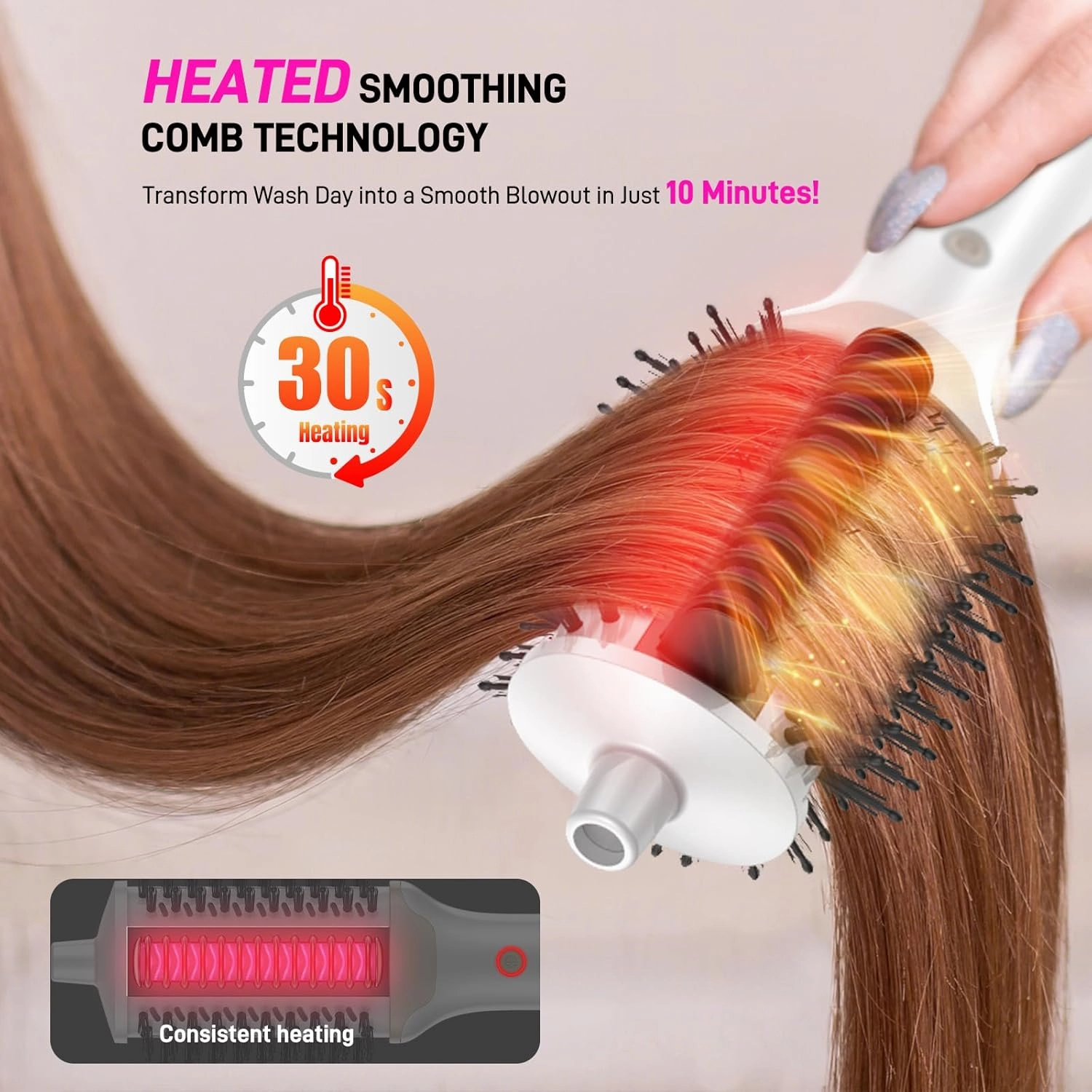 4-in-1 Ionic Hair Dryer Brush - High-Speed Blow Dryer Brush with Heated Comb, Fast Heating Hot Air Straightener for Smooth, Frizz-Free Blowouts, Easy Salon-Style for All Hair Types