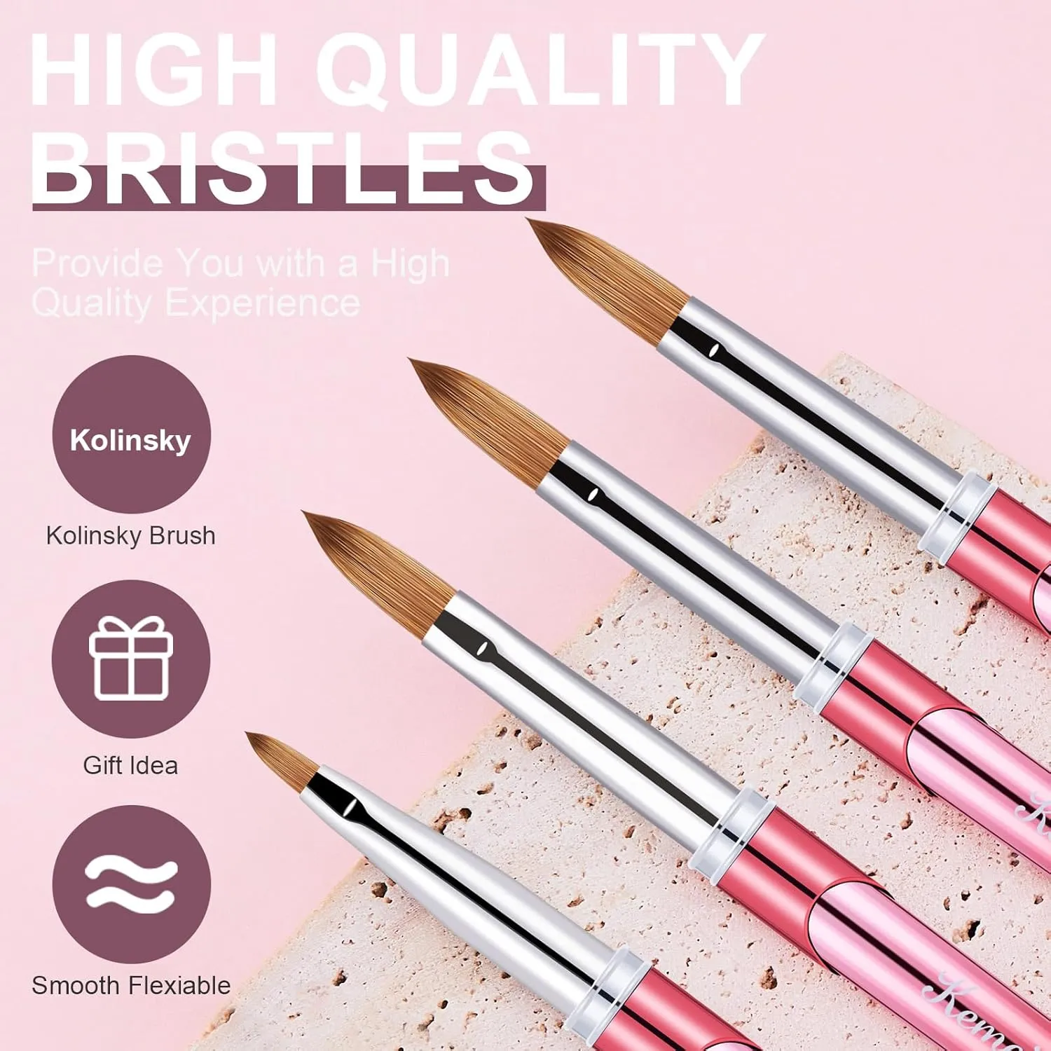 4PCS Acrylic Nail Brush Set, Size 04/08/10/14 Kolinsky Nail Art Brushes for Acrylic Application, Sturdy Handle Oval Shaped Acrylic Powder Nail Design Tools for Professional Manicure DIY Home
