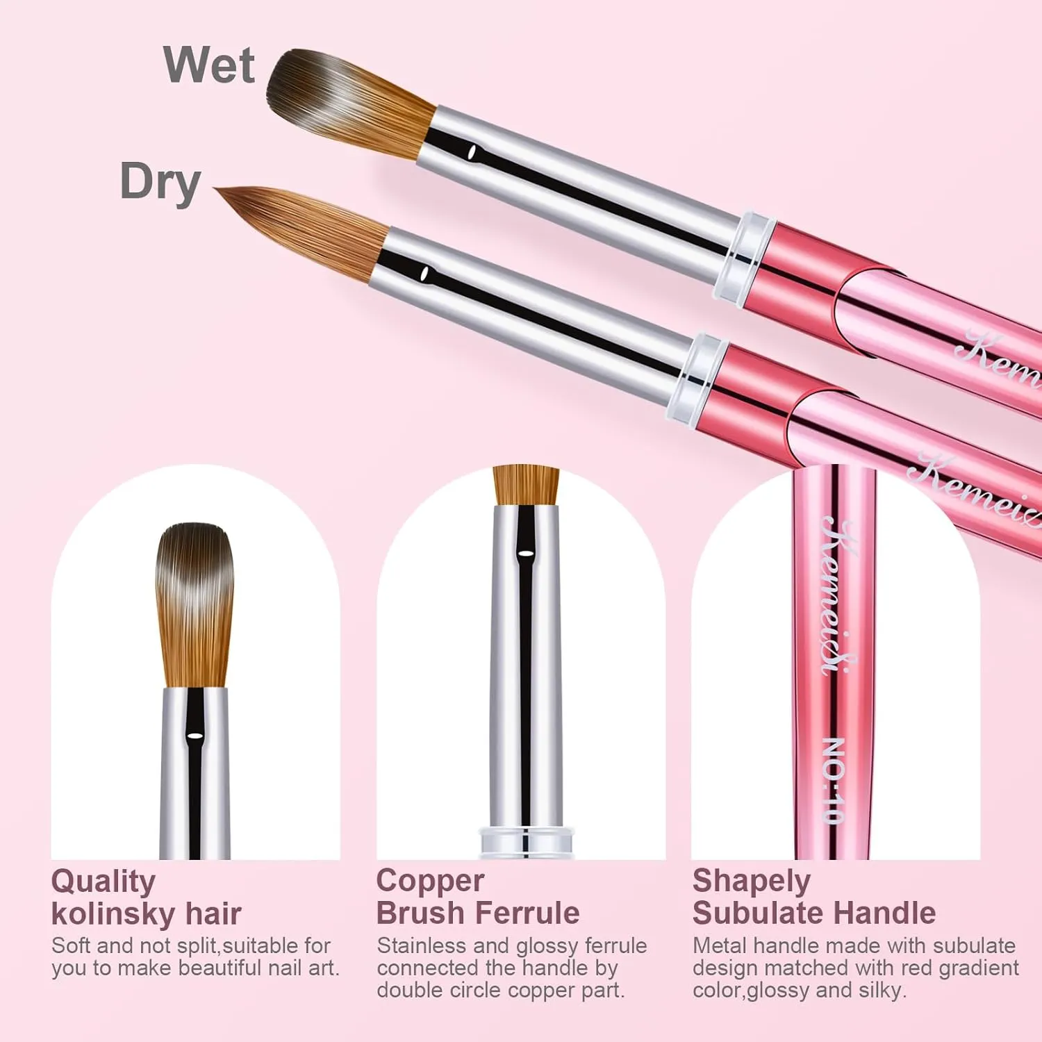 4PCS Acrylic Nail Brush Set, Size 04/08/10/14 Kolinsky Nail Art Brushes for Acrylic Application, Sturdy Handle Oval Shaped Acrylic Powder Nail Design Tools for Professional Manicure DIY Home