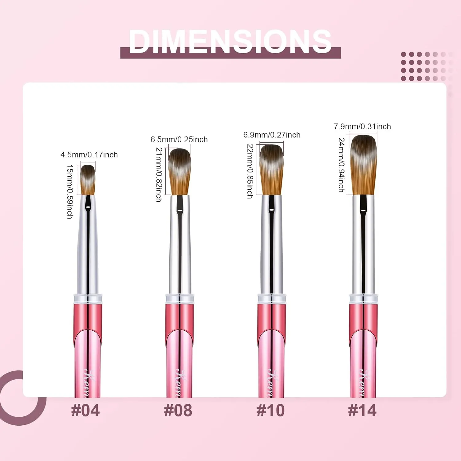 4PCS Acrylic Nail Brush Set, Size 04/08/10/14 Kolinsky Nail Art Brushes for Acrylic Application, Sturdy Handle Oval Shaped Acrylic Powder Nail Design Tools for Professional Manicure DIY Home
