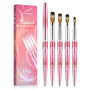 4PCS Acrylic Nail Brush Set, Size 04/08/10/14 Kolinsky Nail Art Brushes for Acrylic Application, Sturdy Handle Oval Shaped Acrylic Powder Nail Design Tools for Professional Manicure DIY Home