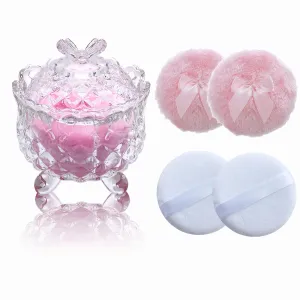 5 Pieces Large Body Powder Puff and Powder Container, Crystal Case for Dust Puff, Powder applicator with Box for Face and Body (Clear, Butterfly)