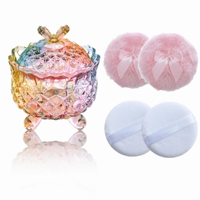 5 Pieces Large Body Powder Puff and Powder Container, Crystal Case for Dust Puff, Powder applicator with Box for Face and Body (Color, Butterfly)