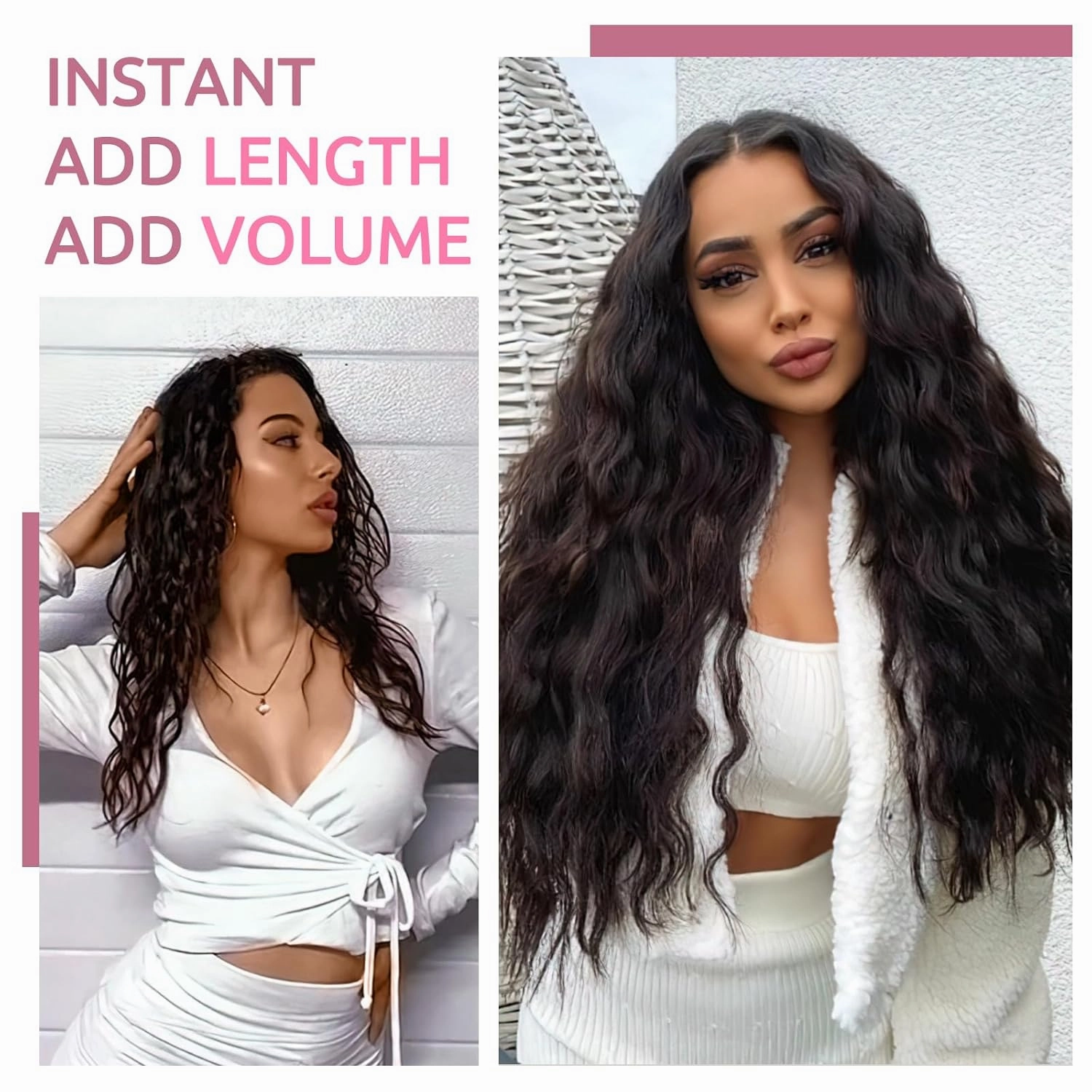 5PCS Clip in Hair Extensions,24 inch Long Loose Waves Curly Hair Extensions Natural Soft Lace Weft Seamless Clip-Ins Synthetic Hairpieces for Women 12P24