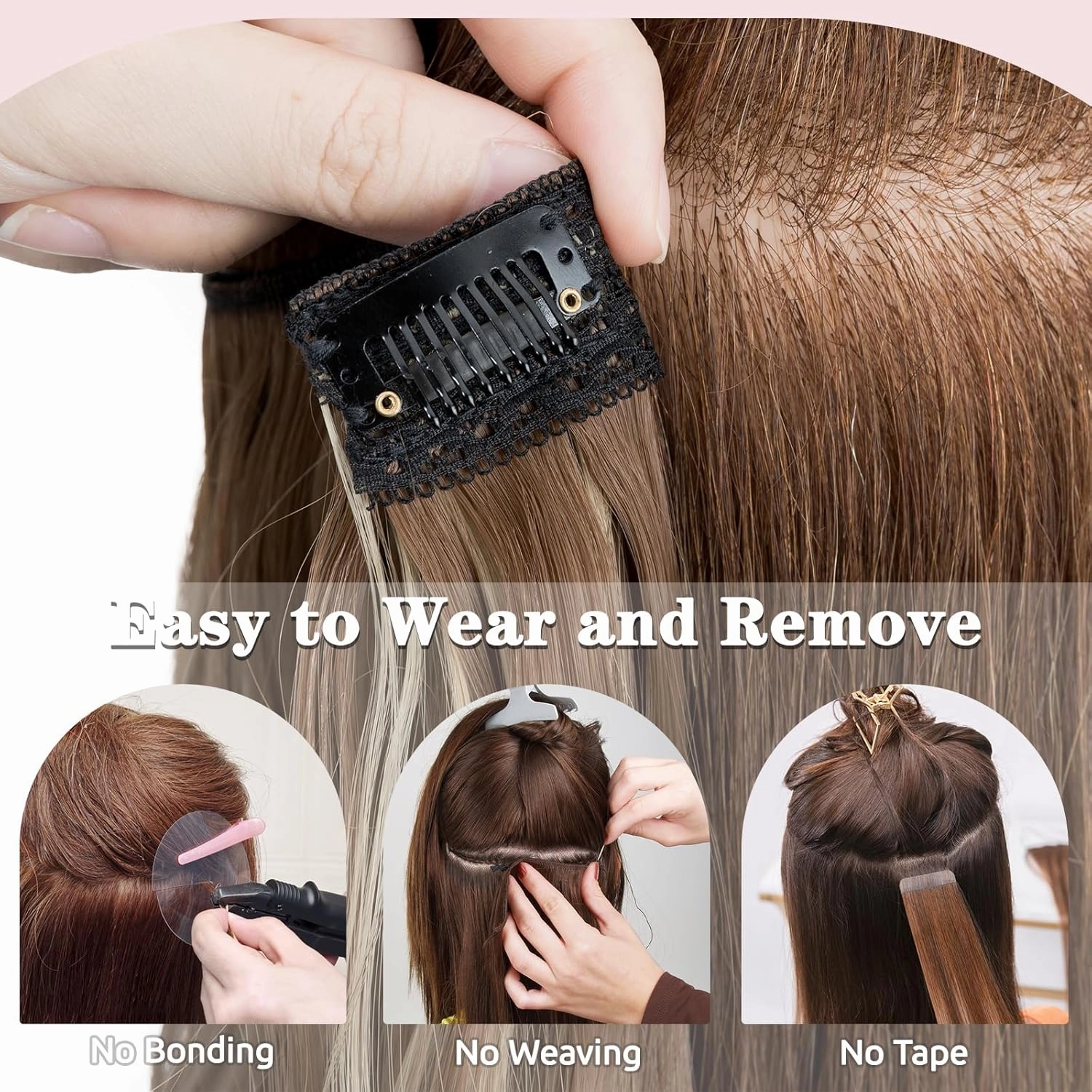 5PCS Clip in Hair Extensions,24 inch Long Loose Waves Curly Hair Extensions Natural Soft Lace Weft Seamless Clip-Ins Synthetic Hairpieces for Women 12P24