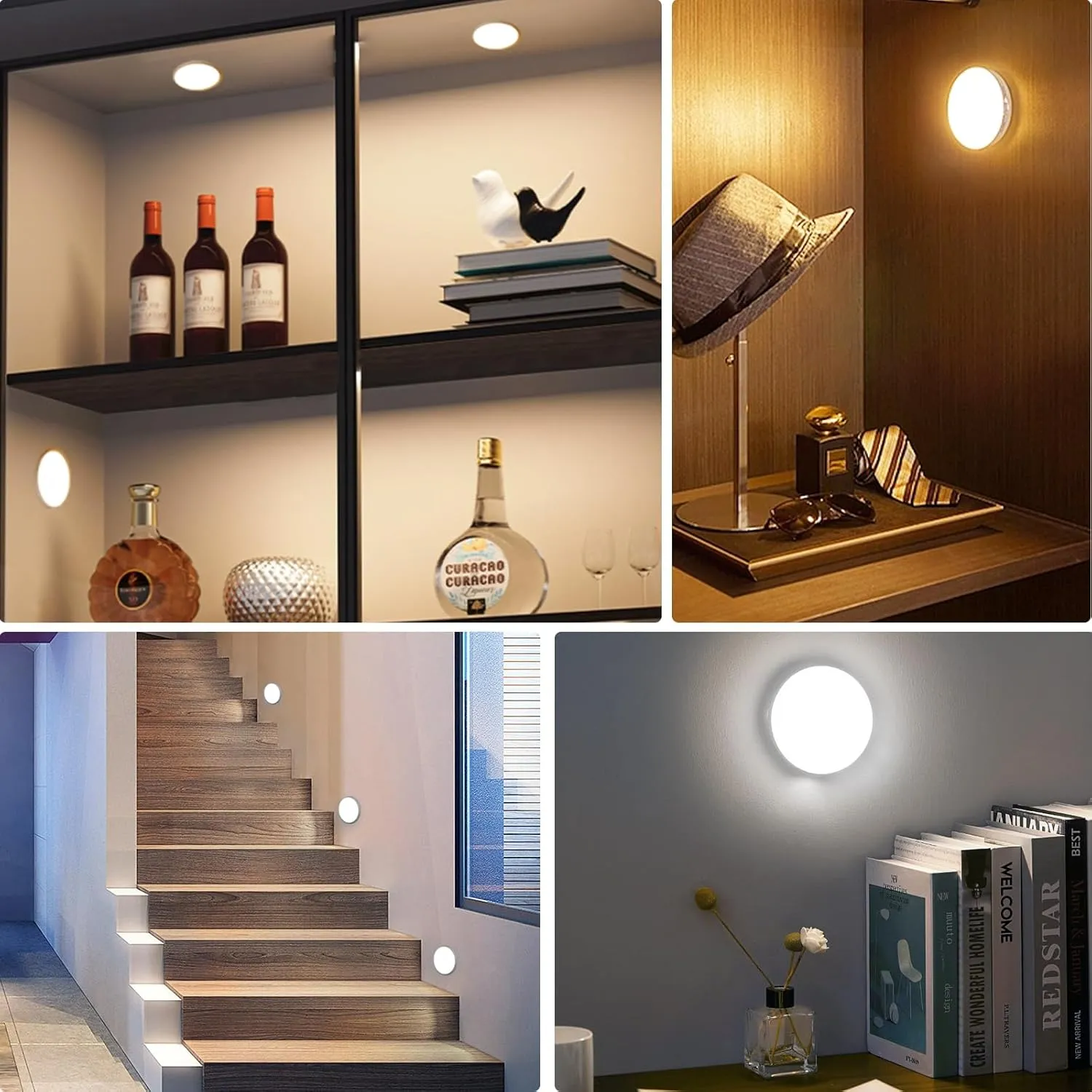 6 Pack Under Cabinet Lights [with Remote], 16 LEDs Wireless Motion Sensor Light Puck Light, 3 Color Temps Dimmable 3000-6000K, Rechargeable Closet Lights for Cabinet, Closet, Kitchen, Hallway, Stairs