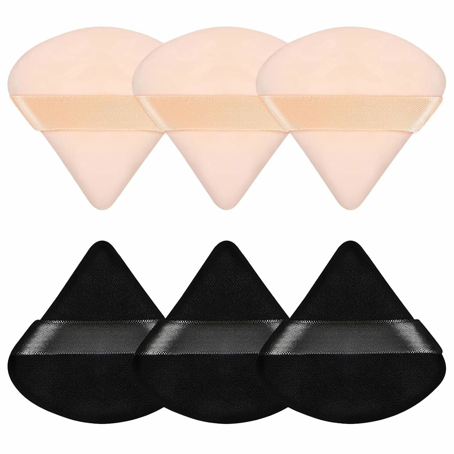 6 Pcs Powder Puff Face Soft Triangle Makeup Puff Velour Makeup Sponge Beauty Blender for Loose Powder Stocking Stuffers for Women (Black)