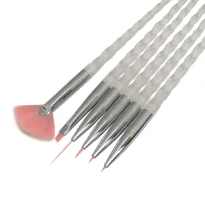 6pcs Unicorn Nail Art Brushes Set for Fine Details, Thin Lines, Fan & 3D Art in Beautiful Handles, Pink Hair - UNICORN MAGIC