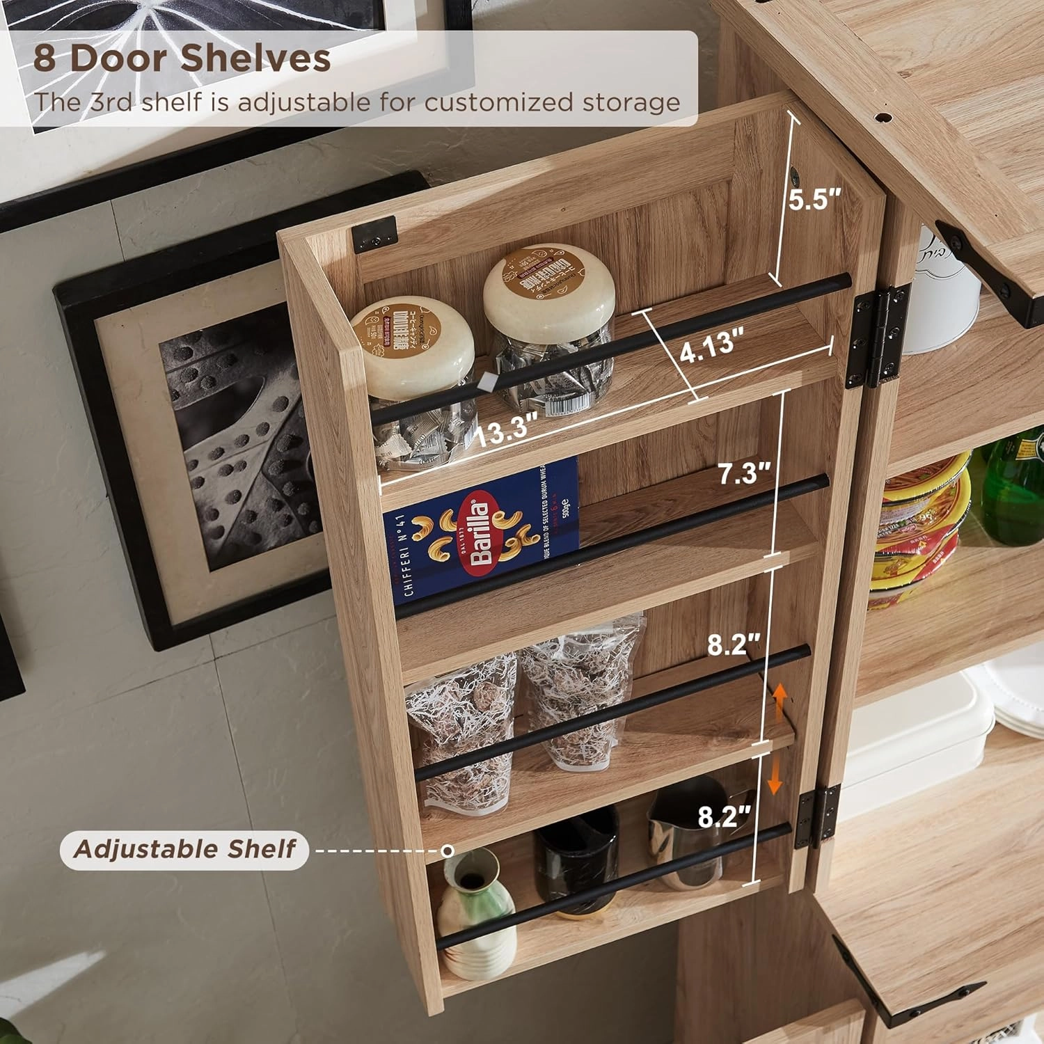 72" Tall Kitchen Pantry with Rattan Doors, Storage Cabinet with Organizer, Drawer and Adjustable Shelves, Wood Cupboard for Kitchen, Dining Room, Bathroom and Hallway, Natural Oak