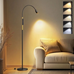 73" Adjustable LED Beam Floor Lamp with Remote Control - Dimmable & Zoomable Spotlight, Angle Adjustment, Color Beam Adjustment, Foot Pedal Switch, Ideal for Bedroom (Black Gold)