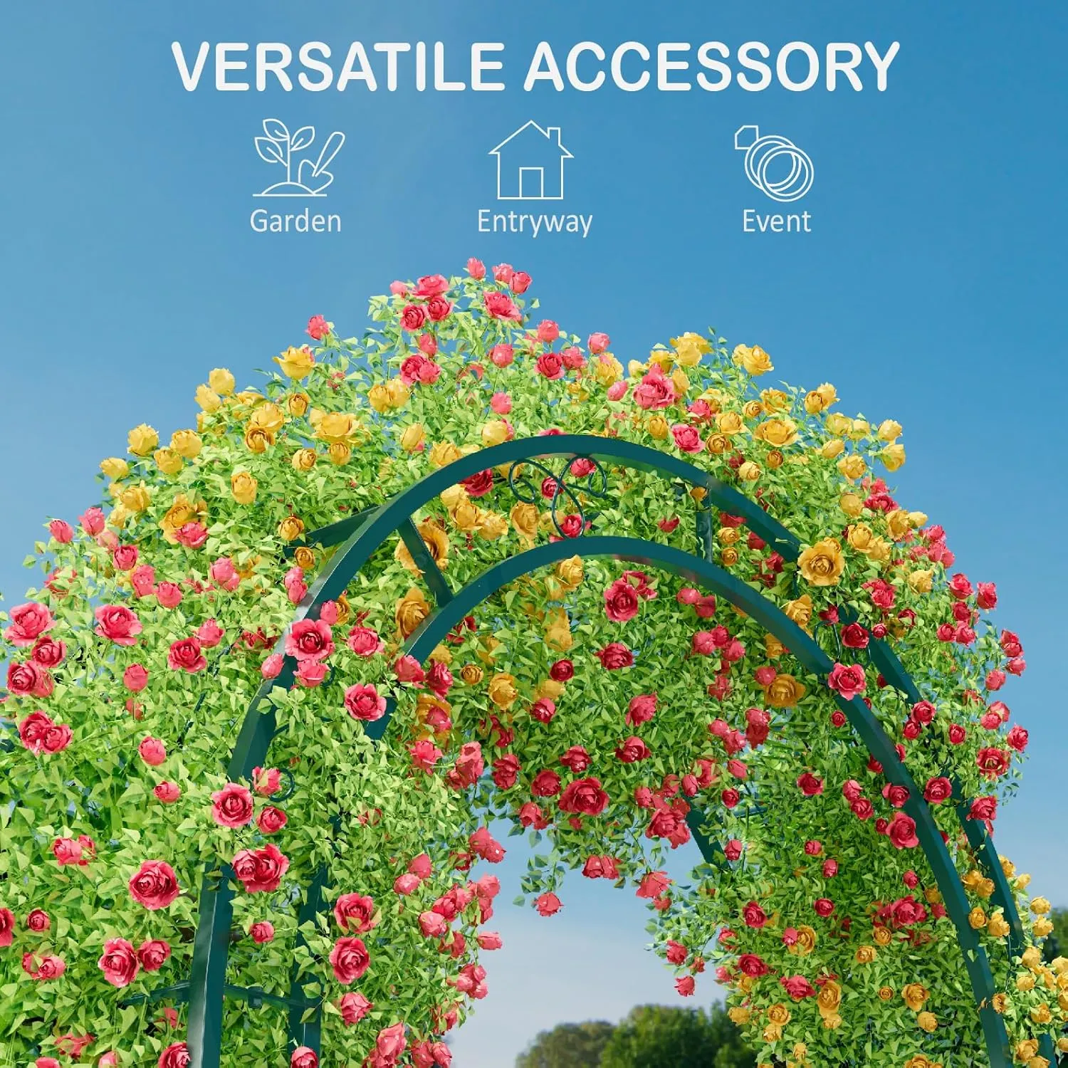88in Steel Garden Arch Arbor Trellis for Climbing Plants Outdoor,Yard,Wide Sturdy Durable Garden Arch for Lawn,7.3ft Climbing Plants Decorative Wire Lattice,Outdoor Wedding Arch(Green)