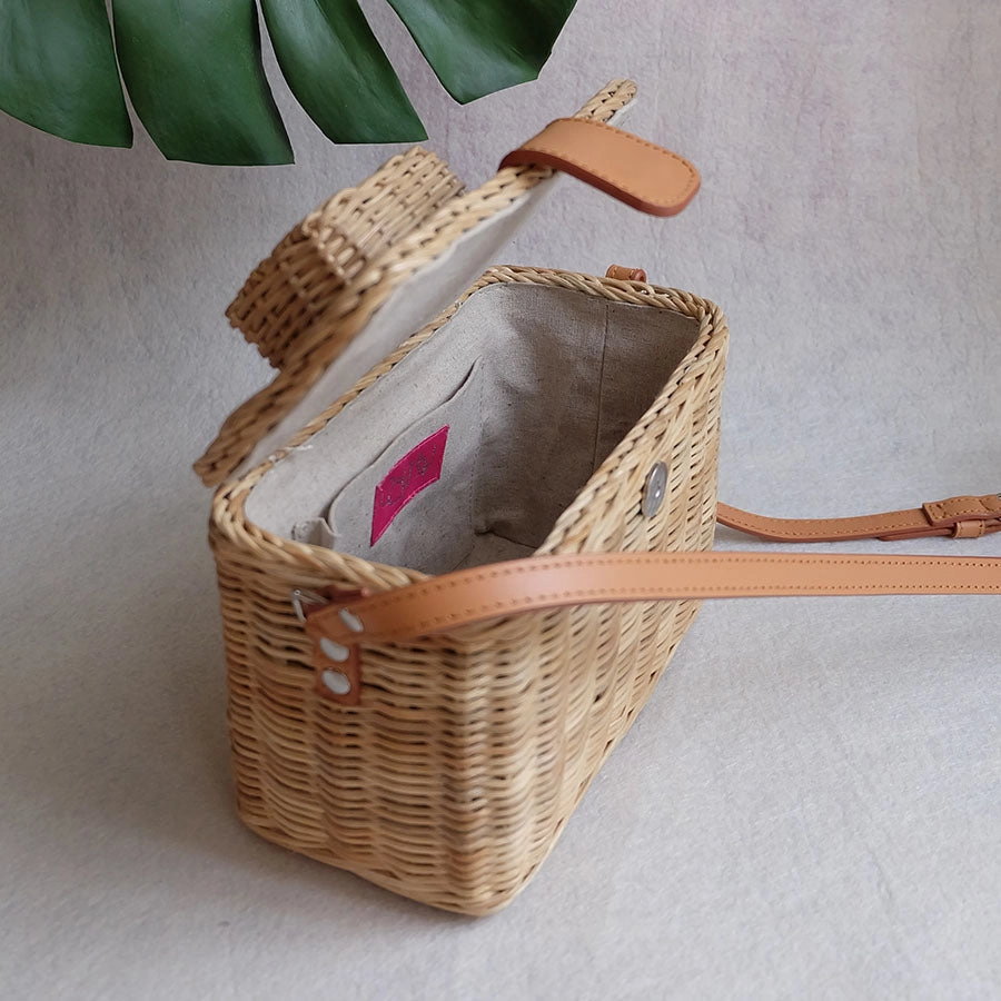 "Jill" Natural Camera Wicker Bag