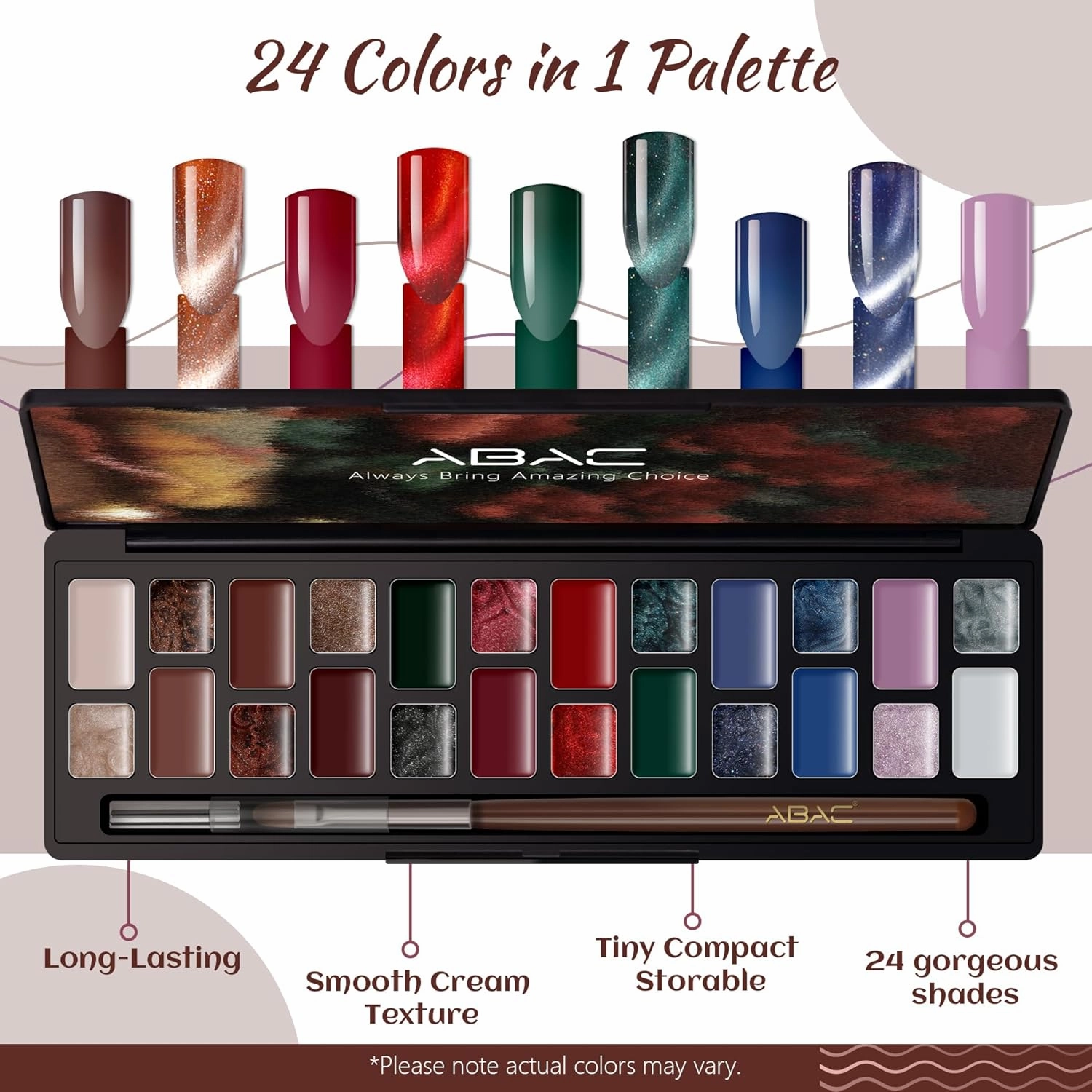 ABAC 24 Color Creme Cat Eye Gel Kit - Hema-Free Magnetic Winter Shades Chestnut Red, Emerald Shimmer w/Pro Magnet & Brush Christmas Party Nails,LED/Lamp Curing,Long-Lasting Gift Set