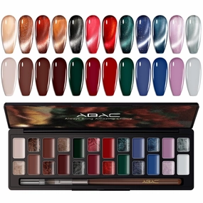 ABAC 24 Color Creme Cat Eye Gel Kit - Hema-Free Magnetic Winter Shades Chestnut Red, Emerald Shimmer w/Pro Magnet & Brush Christmas Party Nails,LED/Lamp Curing,Long-Lasting Gift Set