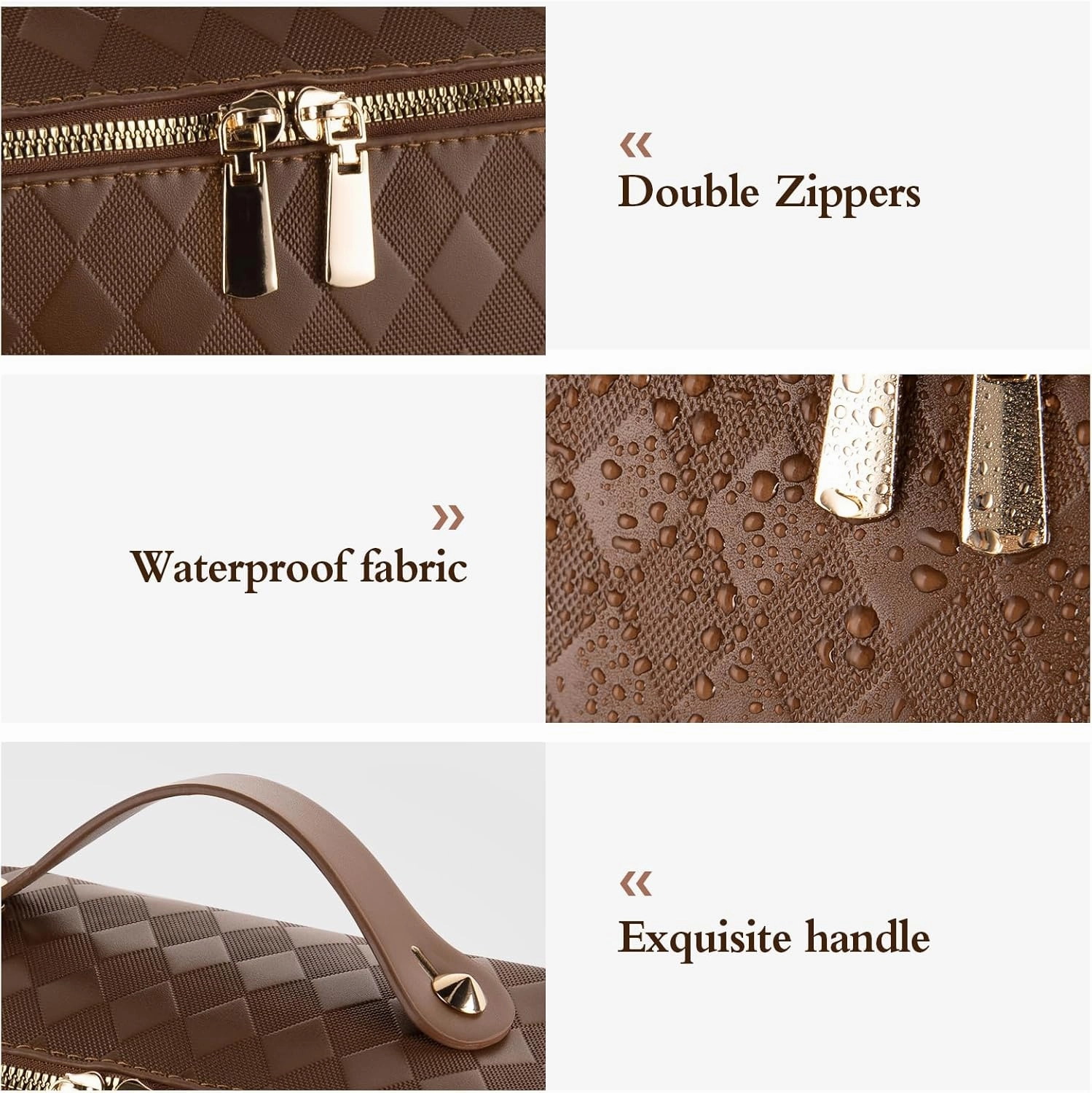 Abiudeng Travel Makeup Bag Large Capacity for Travel Essentials Open Flat Makeup bag Organizer with Divider and Handle-Rhombus Brown