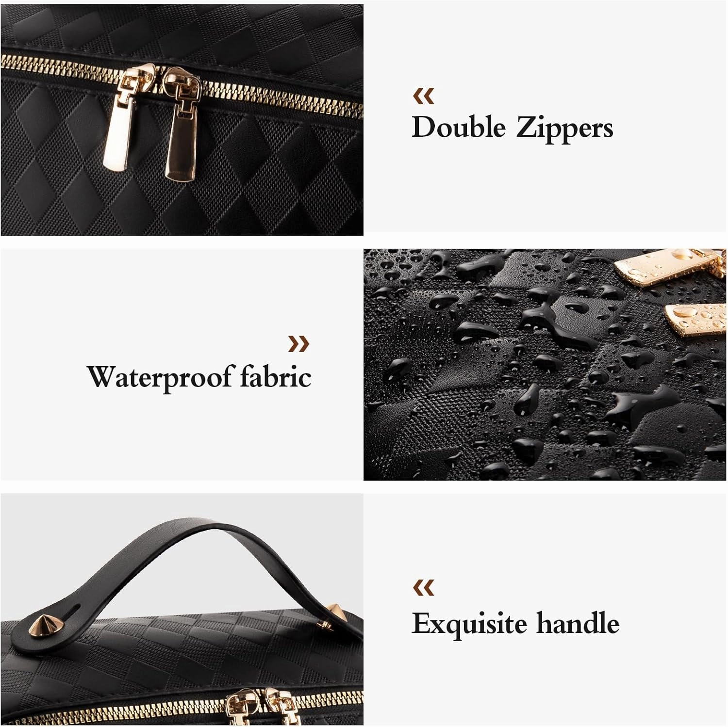 Abiudeng Travel Makeup Bag,Large Capacity Toiletry Bag Cosmetic Bags for Travel Essentials,Waterproof Portable Pouch Open Flat Makeup bag Organizer with Divider and Handle-black rhombus