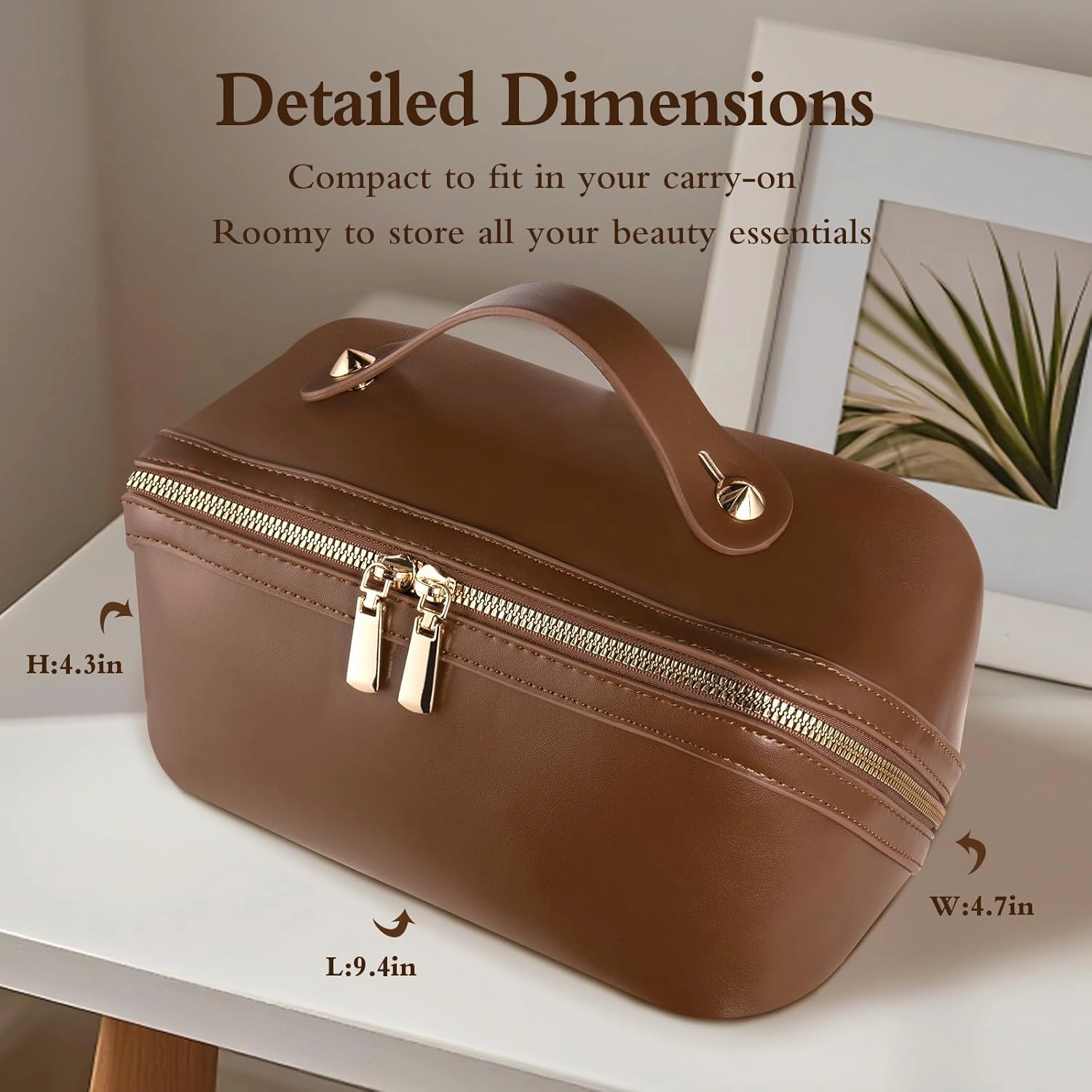 Abiudeng Travel Makeup Bag Large Capacity Toiletry Bag for Travel Essentials Open Flat Makeup bag Organizer with Divider and Handle-Brown