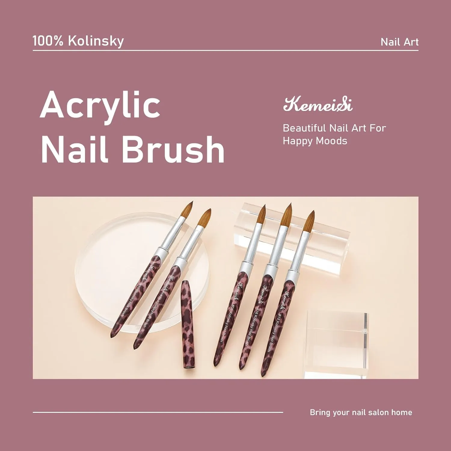 Acrylic Nail Brush Size #16, Kolinsky Nail Art Brushes, Sturdy Handle Oval Shaped Design Tools for Professional Manicure DIY (Leopard Print)
