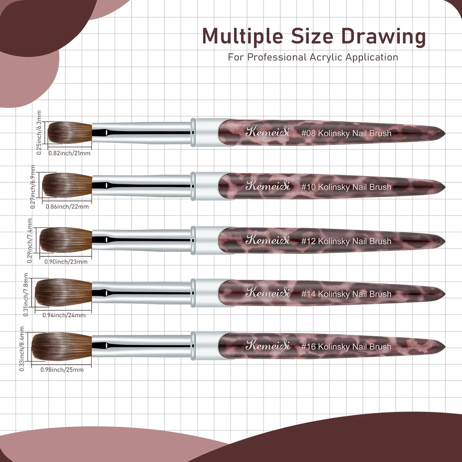Acrylic Nail Brush Size #16, Kolinsky Nail Art Brushes, Sturdy Handle Oval Shaped Design Tools for Professional Manicure DIY (Leopard Print)
