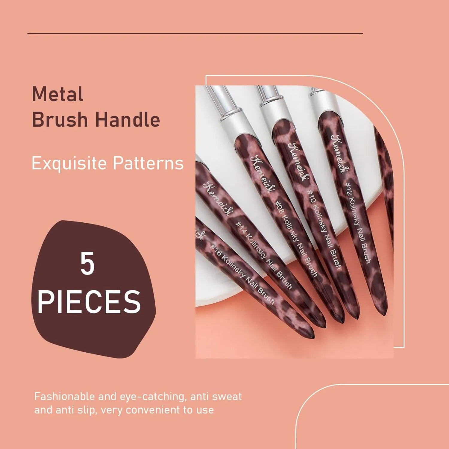 Acrylic Nail Brush Size #16, Kolinsky Nail Art Brushes, Sturdy Handle Oval Shaped Design Tools for Professional Manicure DIY (Leopard Print)