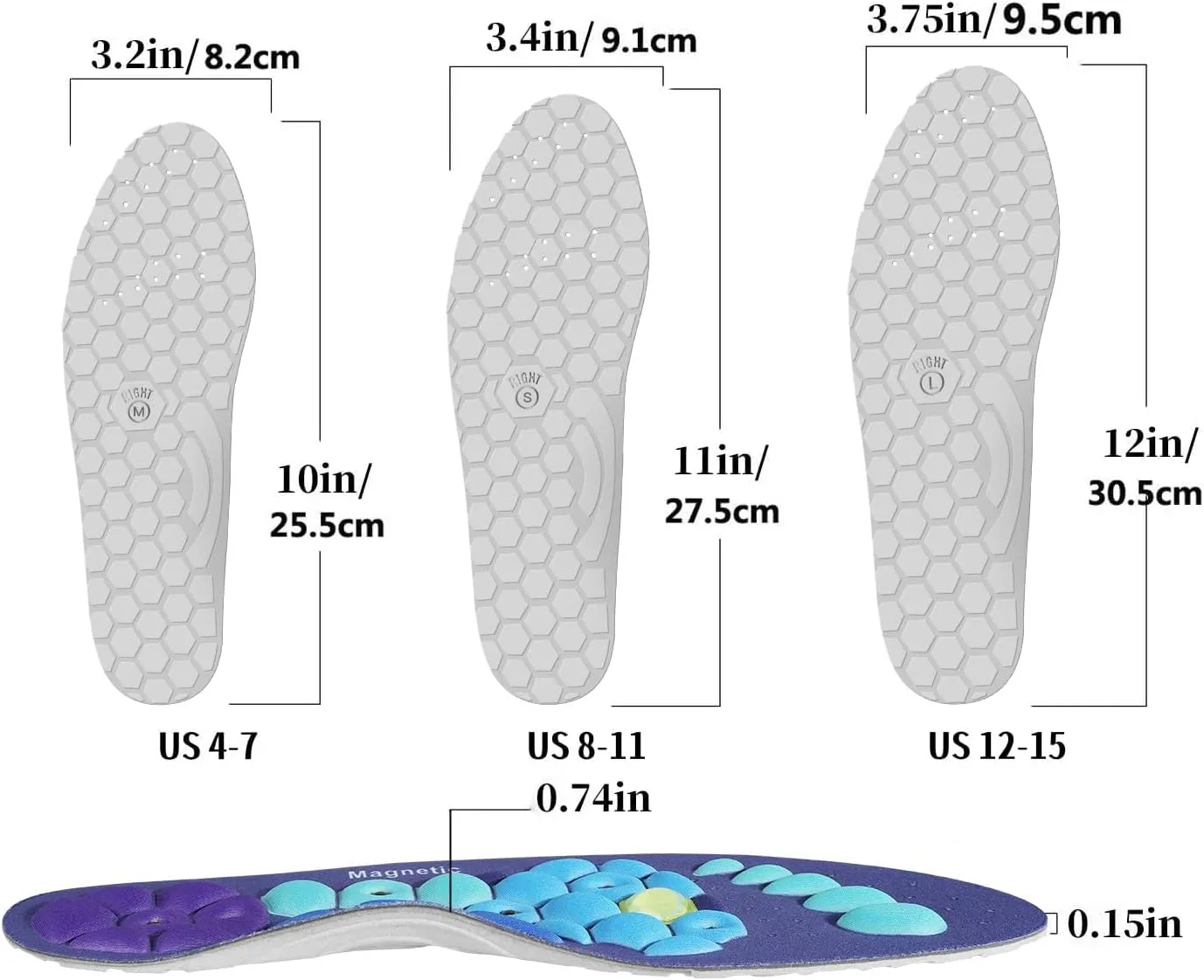 Acupressure Insoles for Men and Women - Orthopedic Acupoint Massage Insoles with Magnetic Technology, Shock Absorption, Non-Slip, Feet and Arch Support (Blue, S(Men 4-7/Women 5-8))