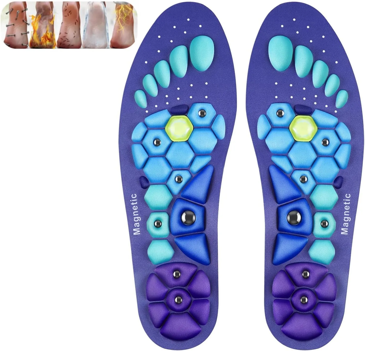 Acupressure Insoles for Men and Women - Orthopedic Acupoint Massage Insoles with Magnetic Technology, Shock Absorption, Non-Slip, Feet and Arch Support (Blue, S(Men 4-7/Women 5-8))