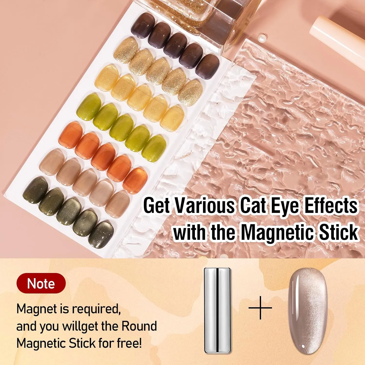 ADHERE Cat Eye Gel Nail Polish Set 12ML, 7 Colors Holographic Cat Eye Glitter Gel Polish Set Orange Brown Fall Nail Gel Polish Kit with Magnet Soak Off LED Nail Art Gel DIY Salon Gifts For Women