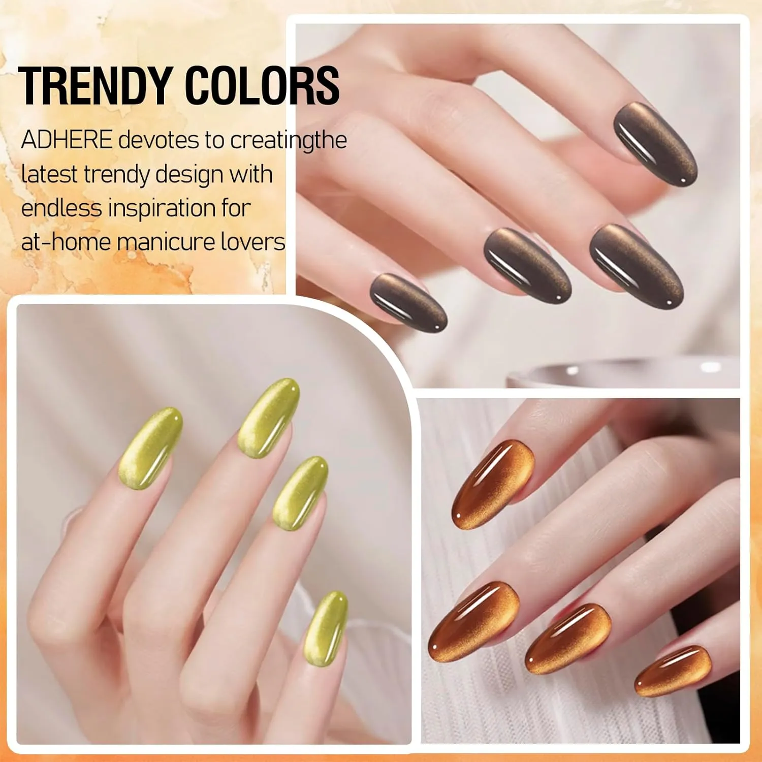 ADHERE Cat Eye Gel Nail Polish Set 12ML, 7 Colors Holographic Cat Eye Glitter Gel Polish Set Orange Brown Fall Nail Gel Polish Kit with Magnet Soak Off LED Nail Art Gel DIY Salon Gifts For Women