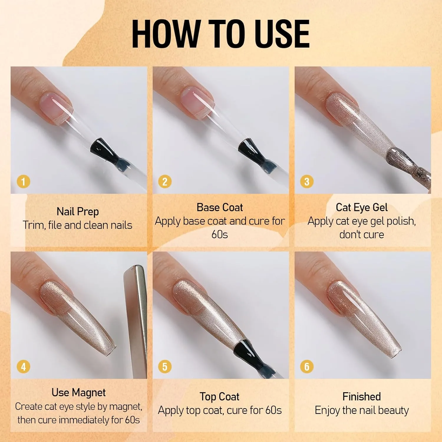 ADHERE Cat Eye Gel Nail Polish Set 12ML, 7 Colors Holographic Cat Eye Glitter Gel Polish Set Orange Brown Fall Nail Gel Polish Kit with Magnet Soak Off LED Nail Art Gel DIY Salon Gifts For Women