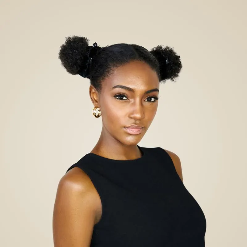 Adjustable Afro Puff Jumbo Scrunchies (2-pack) | No Slip, No Damage Scrunchies Designed for Thick, Curly, and Natural Black Hair (Black Velvet)