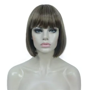 Aimole Short Straight Bob Wig Cute Flat Bangs Synthetic Full Women Wigs (12TT26)
