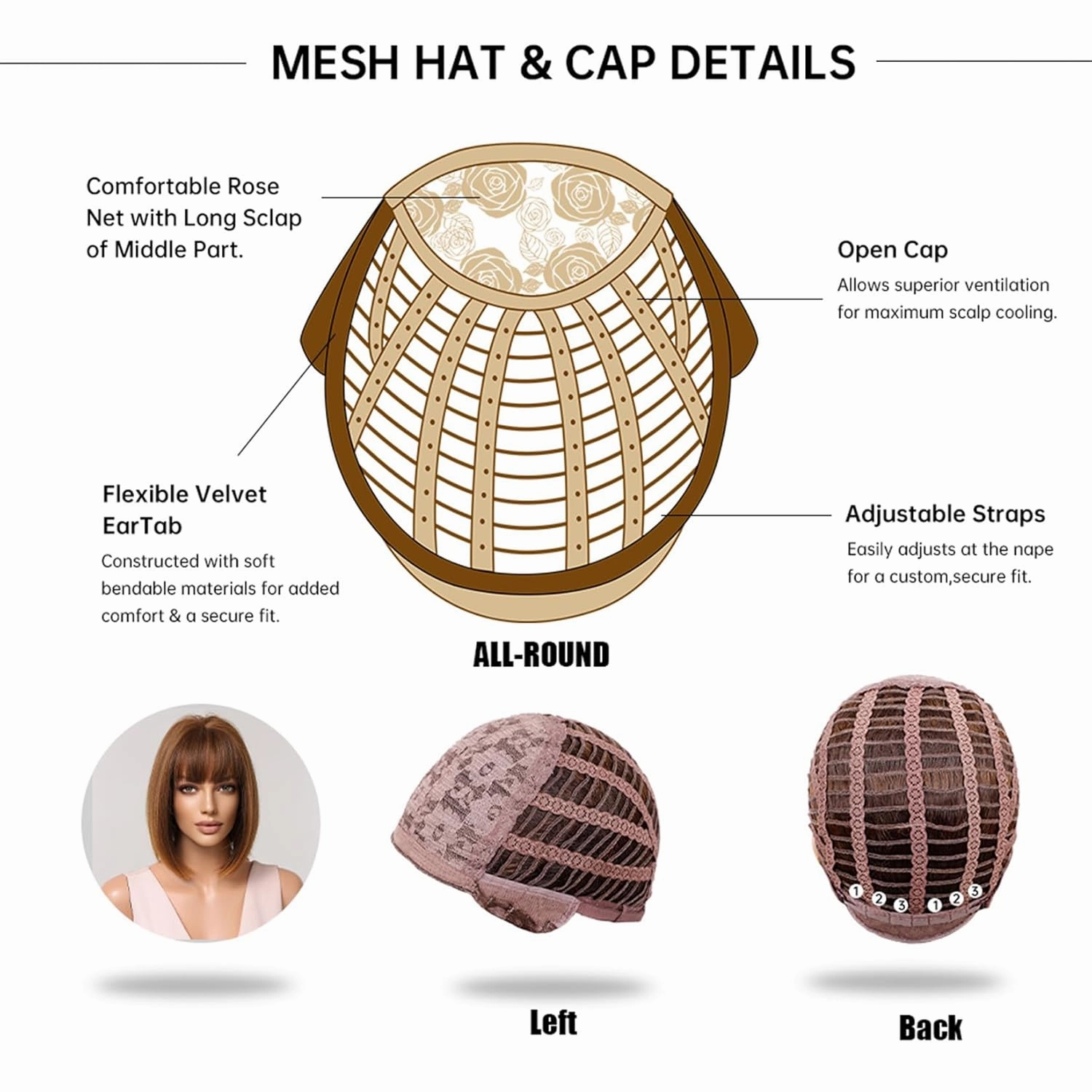Aimole Short Bob Straight Wig with Cute Flat Bangs Fashion Heat Resistant Synthetic Hair for Dalily Party Use (Brown Mixed)