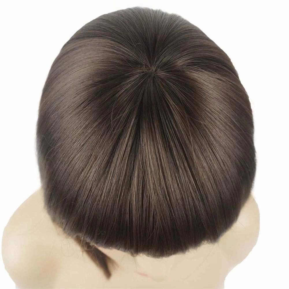Aimole Short Straight Bob Wig Cute Flat Bangs Synthetic Full Women Wigs(6-Chestnut Brown)