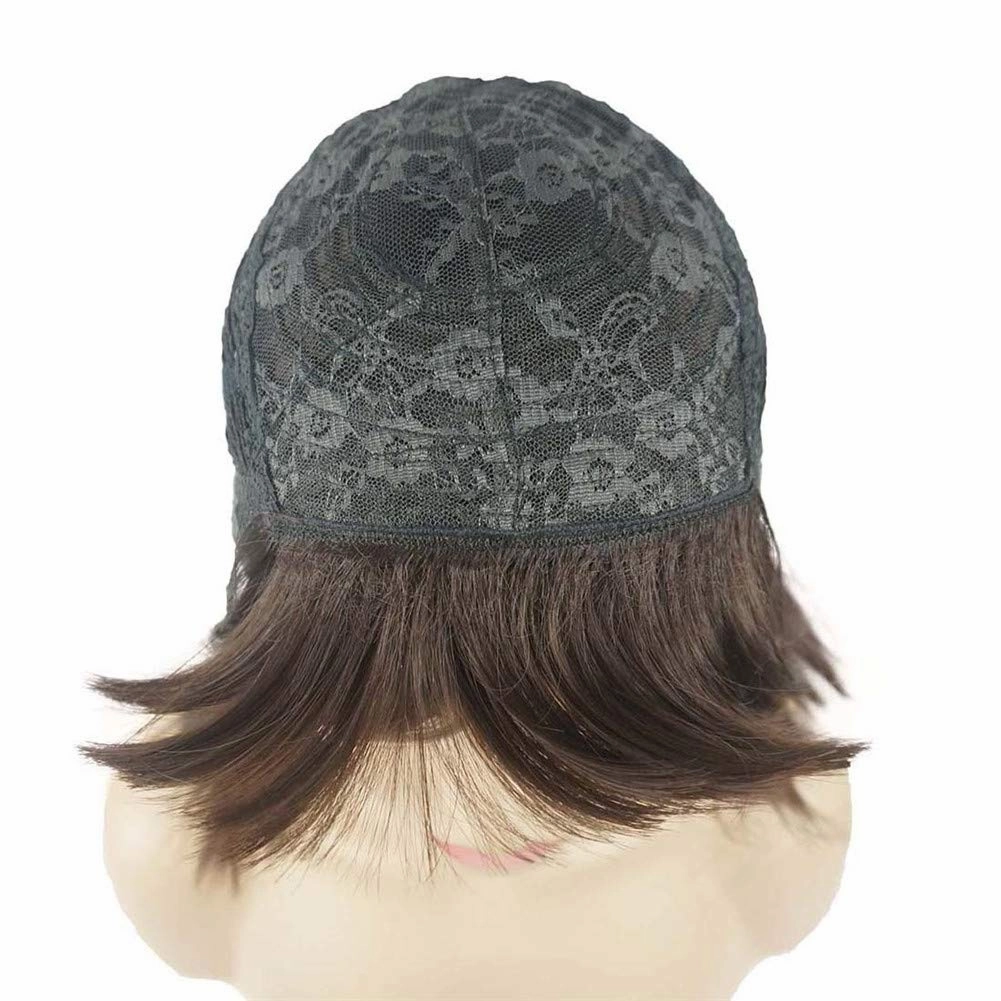 Aimole Short Straight Bob Wig Cute Flat Bangs Synthetic Full Women Wigs(6-Chestnut Brown)