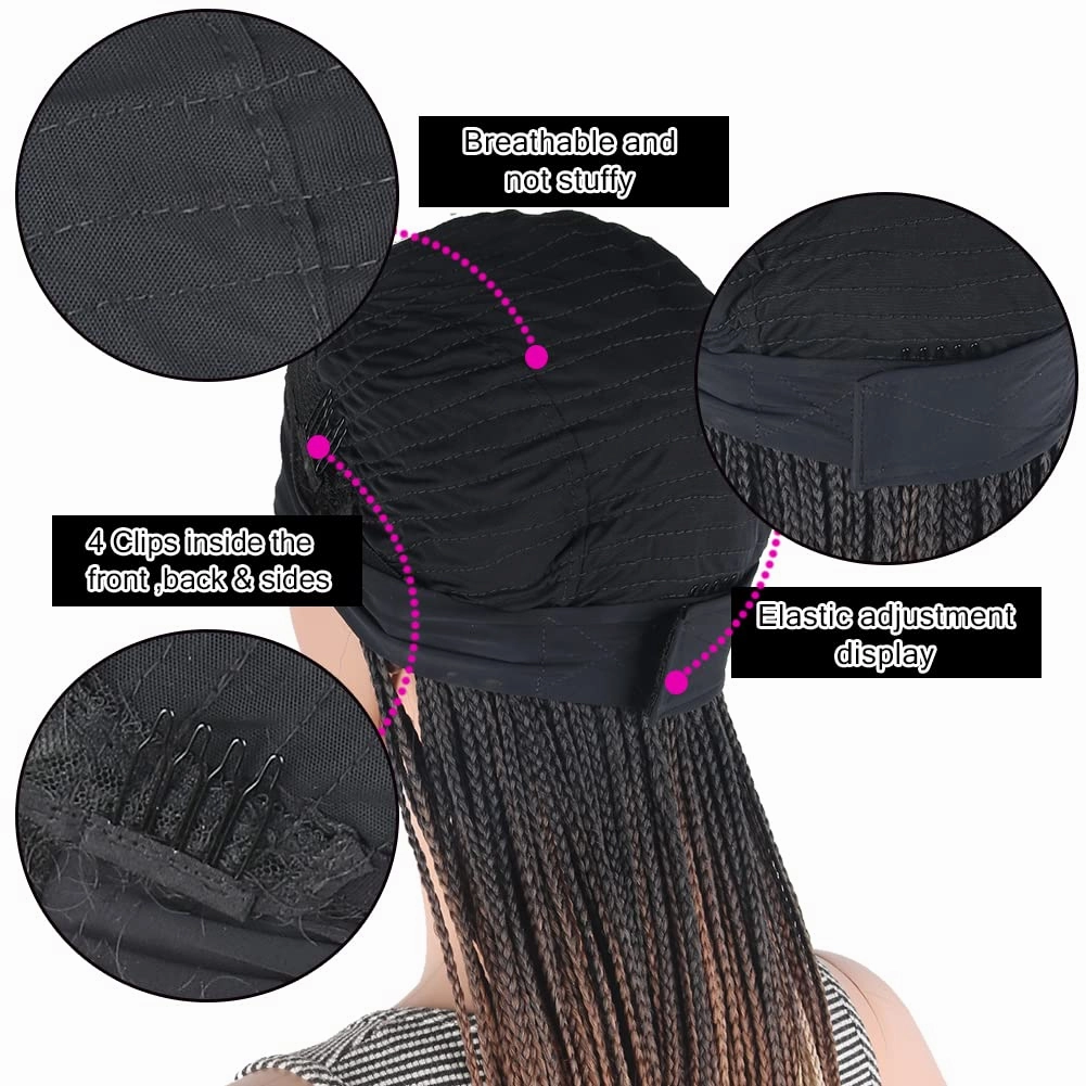 Aisaide Ombre Blonde Braided Headband Wigs for Black Women Long Crochet Box Braids Headband Wig Ombre Brown Mixed Blonde Twist Crochet Hair Headband Dreadlock Braided Wigs Synthetic Box Braid Wig