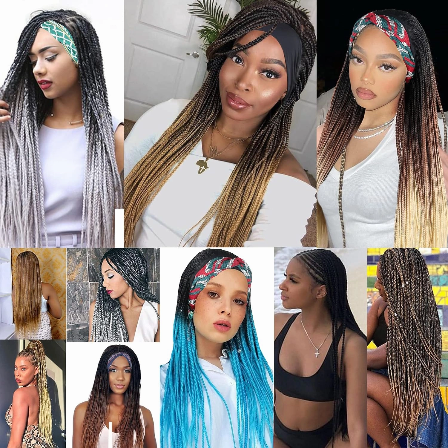 Aisaide Ombre Blonde Braided Headband Wigs for Black Women Long Crochet Box Braids Headband Wig Ombre Brown Mixed Blonde Twist Crochet Hair Headband Dreadlock Braided Wigs Synthetic Box Braid Wig