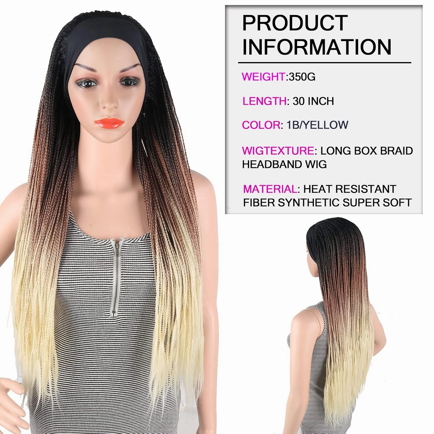 Aisaide Ombre Blonde Braided Headband Wigs for Black Women Long Crochet Box Braids Headband Wig Ombre Brown Mixed Blonde Twist Crochet Hair Headband Dreadlock Braided Wigs Synthetic Box Braid Wig