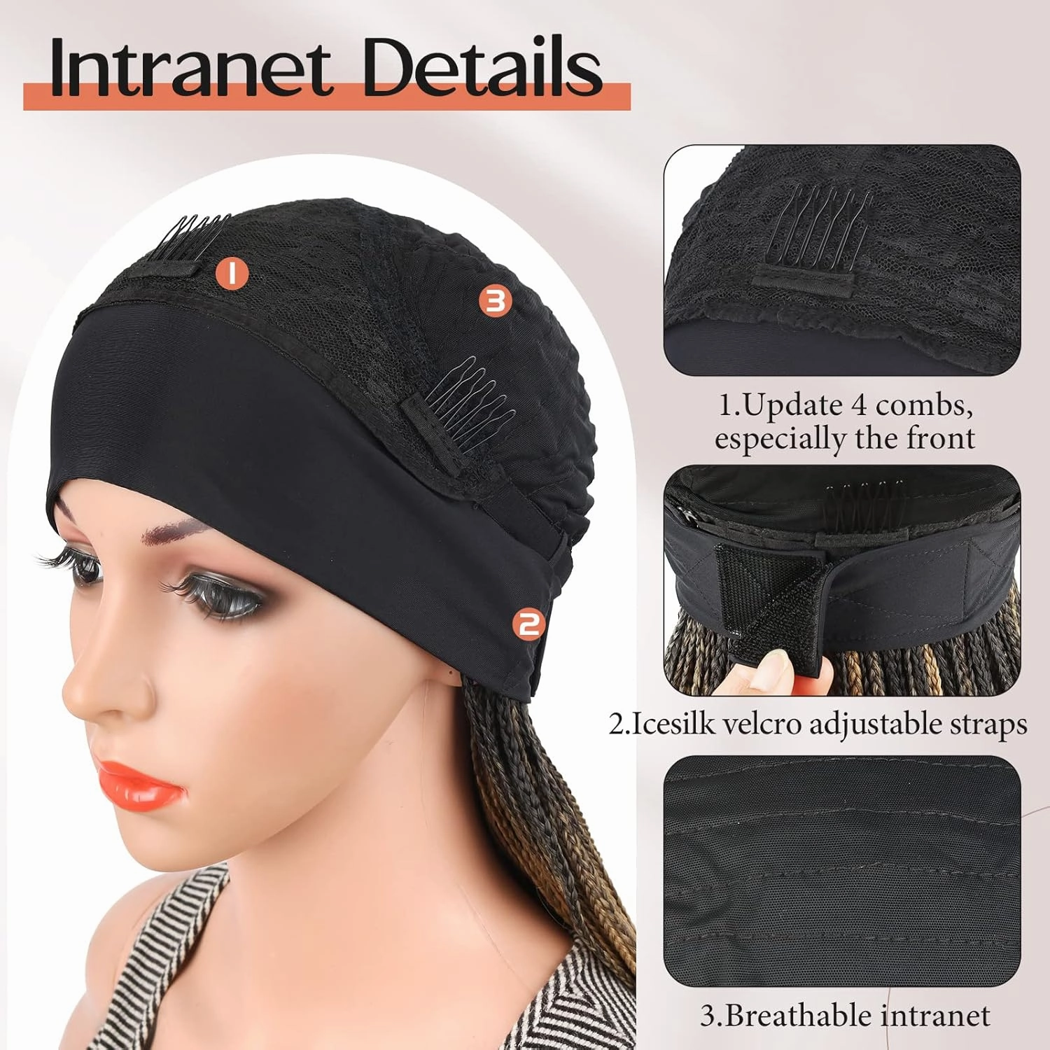 Aisaide Ombre Headband Braided Wigs for Black Women Brown Box Braids Wig with Head Band Wig Dark Brown Mix Blonde Knotless Braided Wigs Long Highlight Brown Headband Wigs for Black Women
