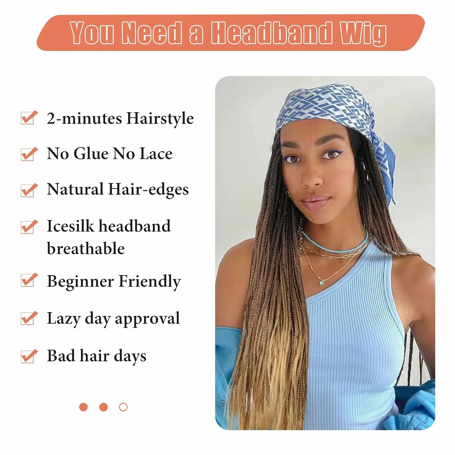 Aisaide Ombre Headband Braided Wigs for Black Women Brown Box Braids Wig with Head Band Wig Dark Brown Mix Blonde Knotless Braided Wigs Long Highlight Brown Headband Wigs for Black Women
